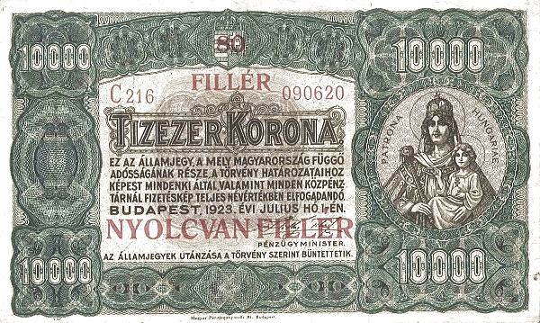 1925 - pénzügyreform, felülnyomott bankjegy - Pénzügyminisztérium