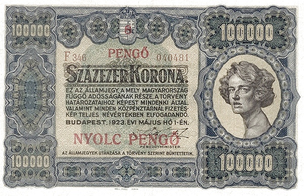 1925 - pénzügyreform, felülnyomott bankjegy - Pénzügyminisztérium