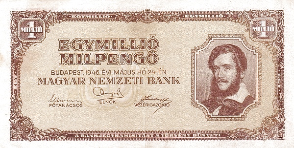 1946 - hiperinflációs címlet, 1 millpengő=1 millió pengő - Magyar Nemzeti Bank