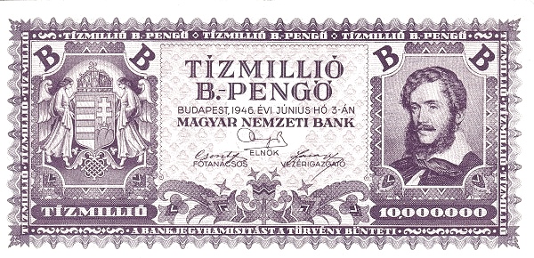 1946 - hiperinflációs címlet, 1 billpengő= 1 milliószor 1 millió pengő - Magyar Nemzeti Bank