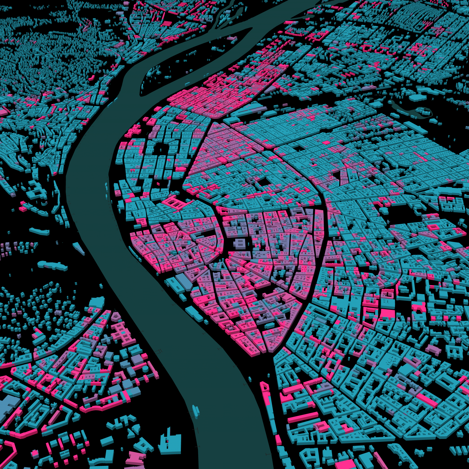 Budapest épületmagasságai / Mapbox / OSM / kísérlet