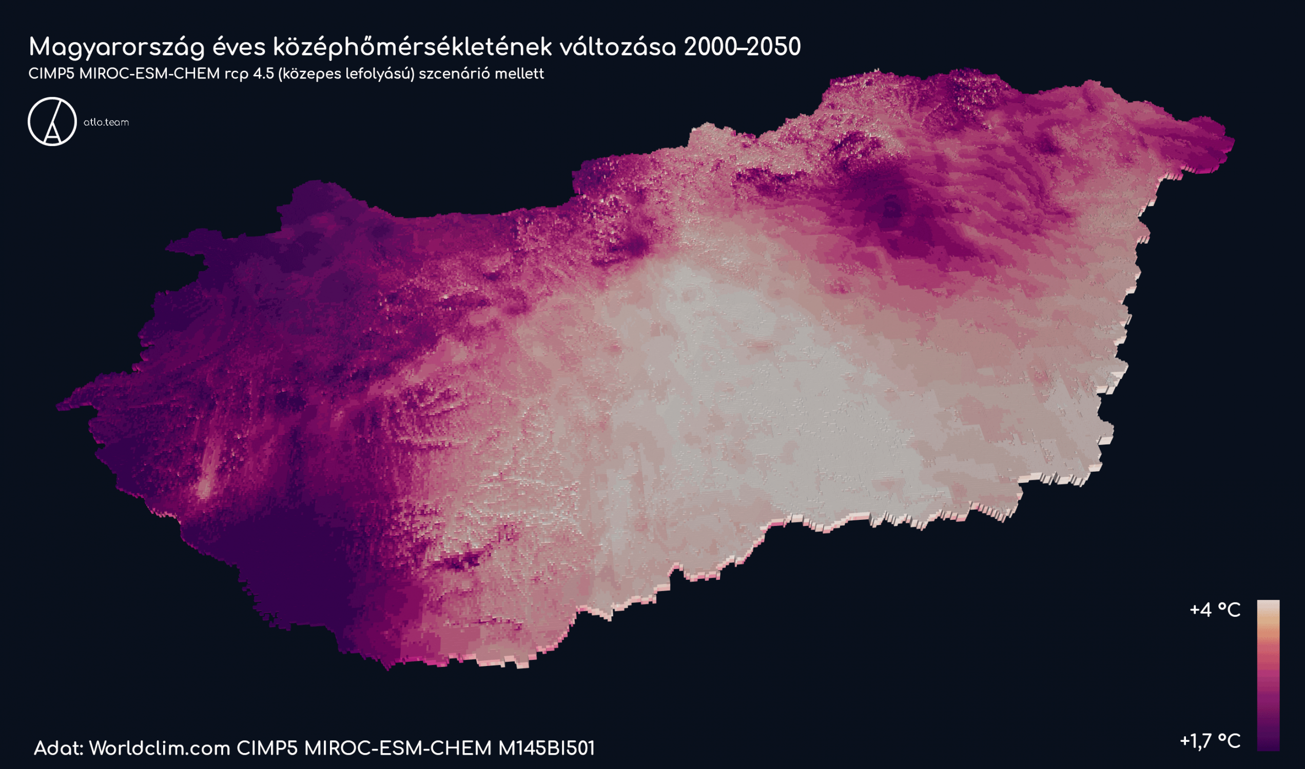 Magyarország középhőmérsékletének változása 2050-re / Qgis, Unfolded / terv